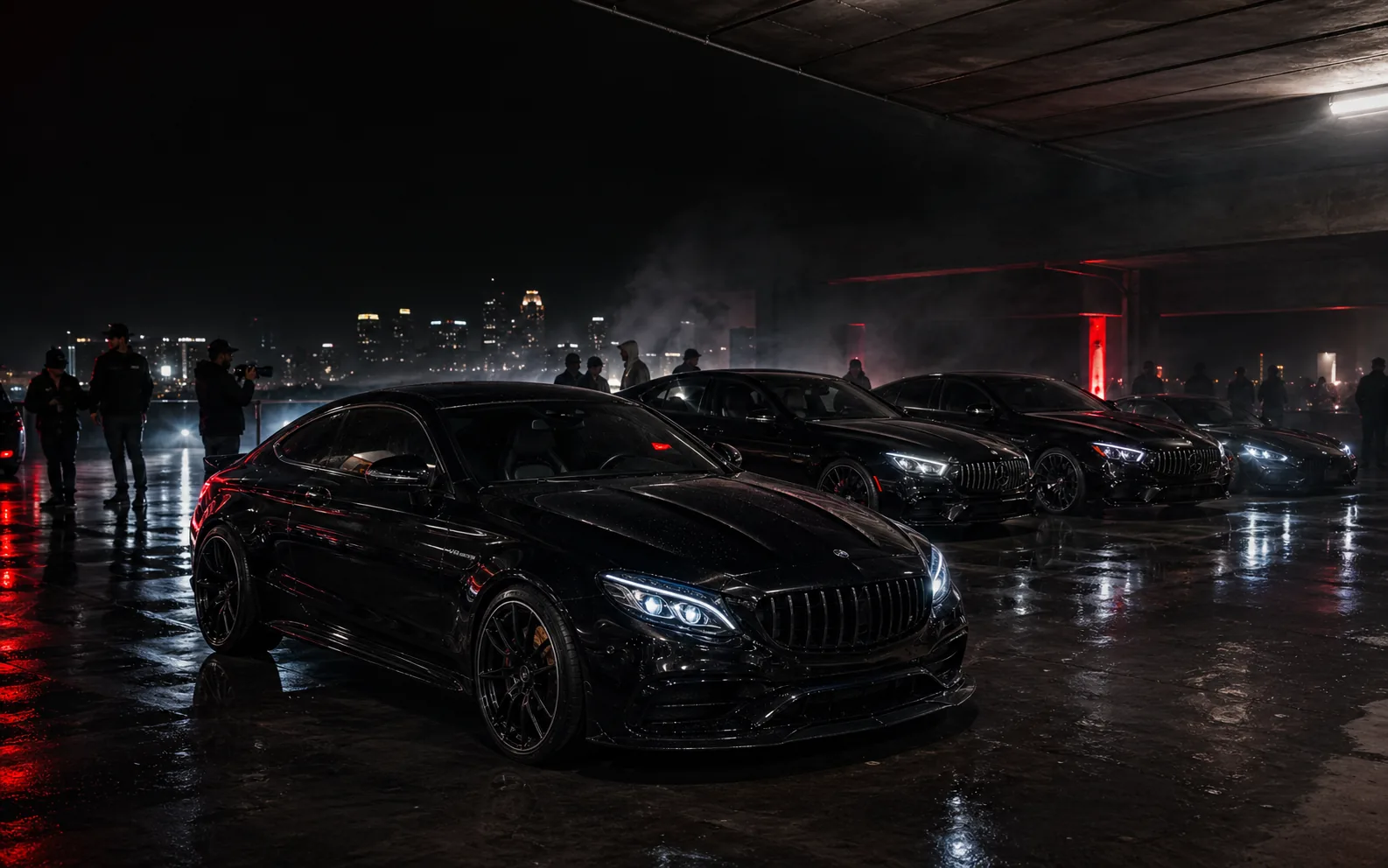 UndrgroundAMG night meet with performance cars in a dark garage